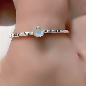 925 Sterling Silver Etched/Grooved Moonstone Ring